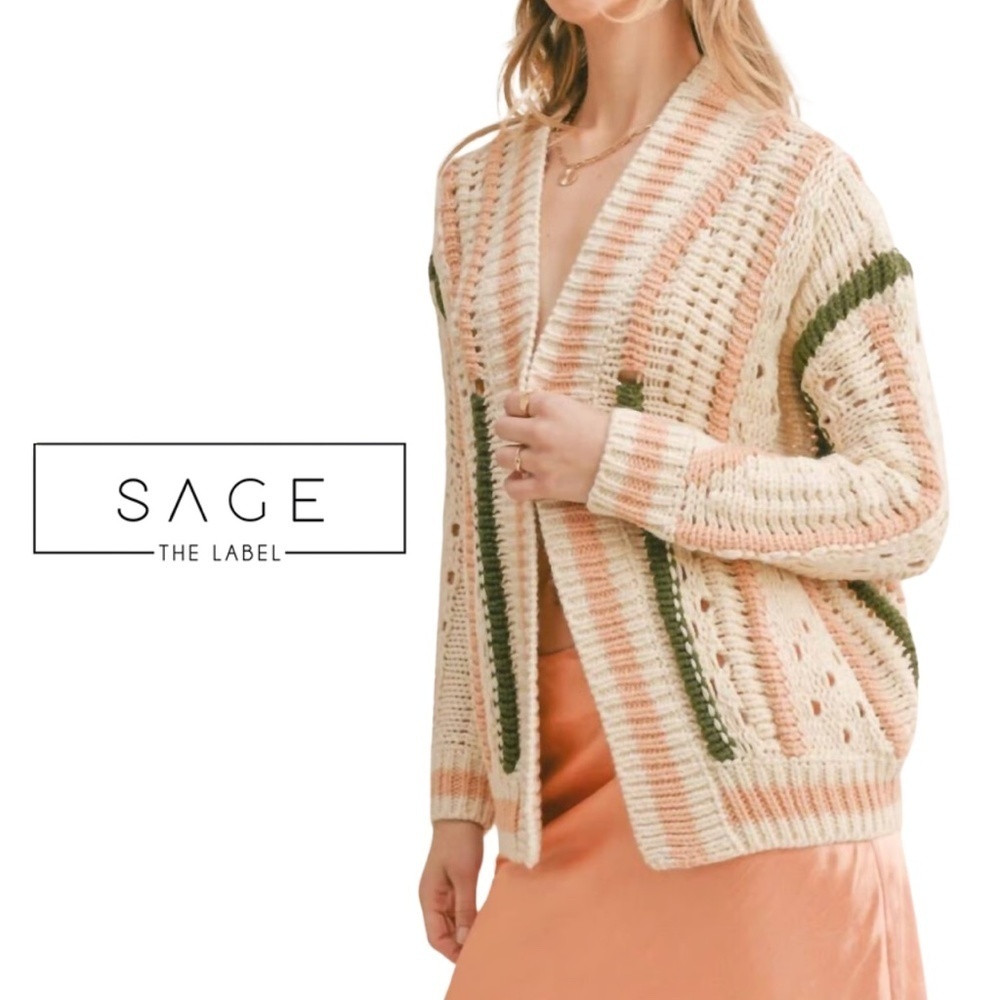Sage The Label NWT Kalyn Chunky Cardigan In Cream Multi - Size Small